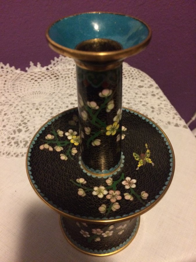 What's 'Cloisonné brass vase with 3 sections' Worth? Picture