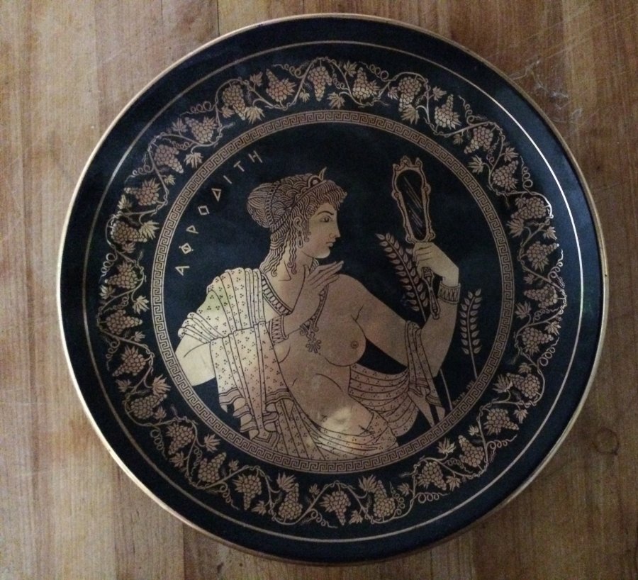 What's 'five, 1980s manufactured 24k gold inlayed hand made blue porcilon of Greek Gods' Worth? Picture