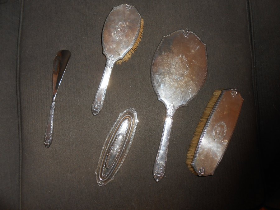 Vintage Silver 5-Piece Dresser Set Picture 1