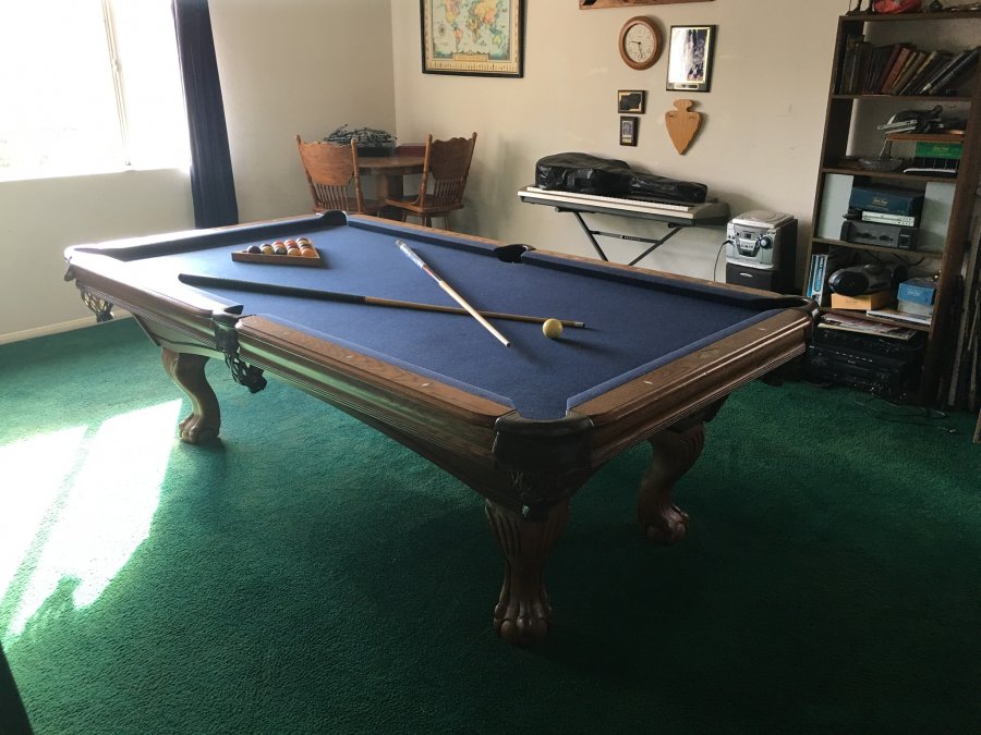 Hardwood Pool Table blue felt top Picture 1