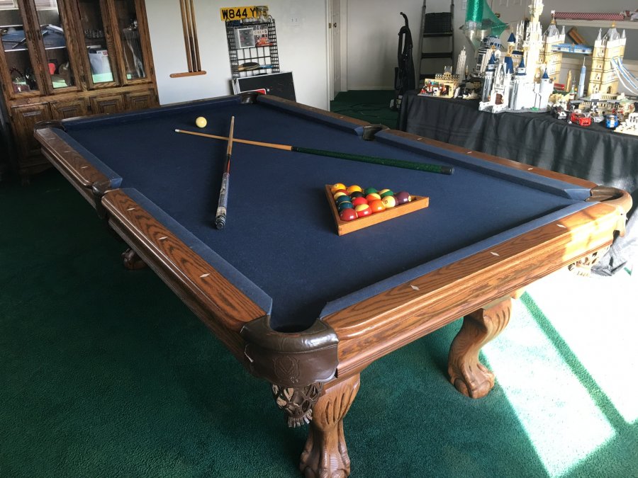 Hardwood Pool Table blue felt top Picture