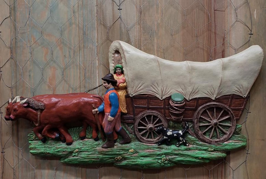 What's 'Large Rustic Primitive Vintage Chalkware Plaster wagon with oxen' Worth? Picture 1